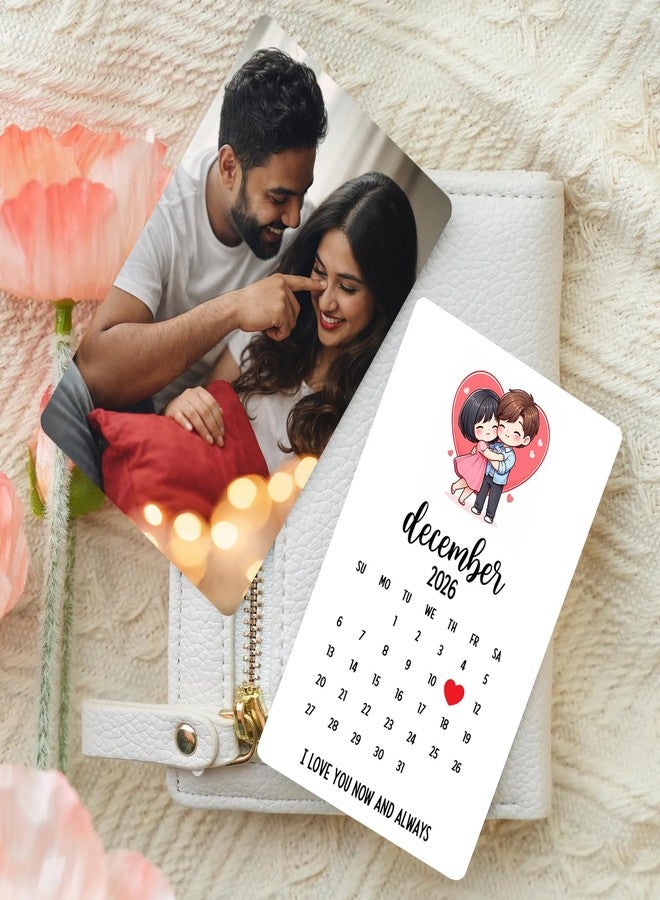 MAKEPHOTOGIFTS بطاقة محفظة مخصصة من MAKEPHOTOGIFTS مع صورة وتاريخ التقويم | بطاقة جيب شخصية مع صورة هدية للحبيب، الحبيبة، الزوج، الزوجة | تذكار للذكرى السنوية، عيد الحب - Image 4